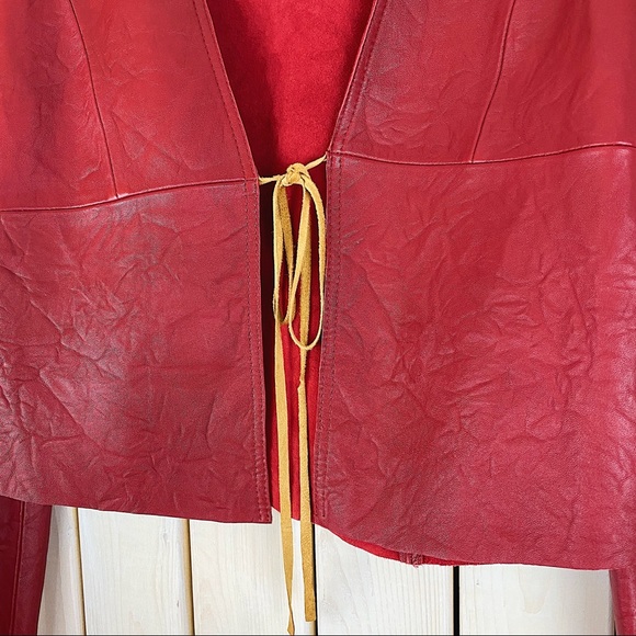 GAP | Tie-Front Vintage Genuine Leather Red Jacket - Picture 2 of 7